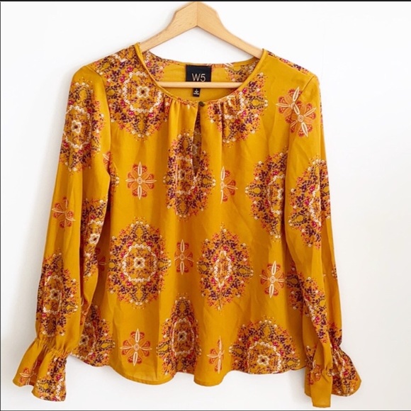 W5 💛🧡🤎Mustard print blouse - Picture 4 of 9